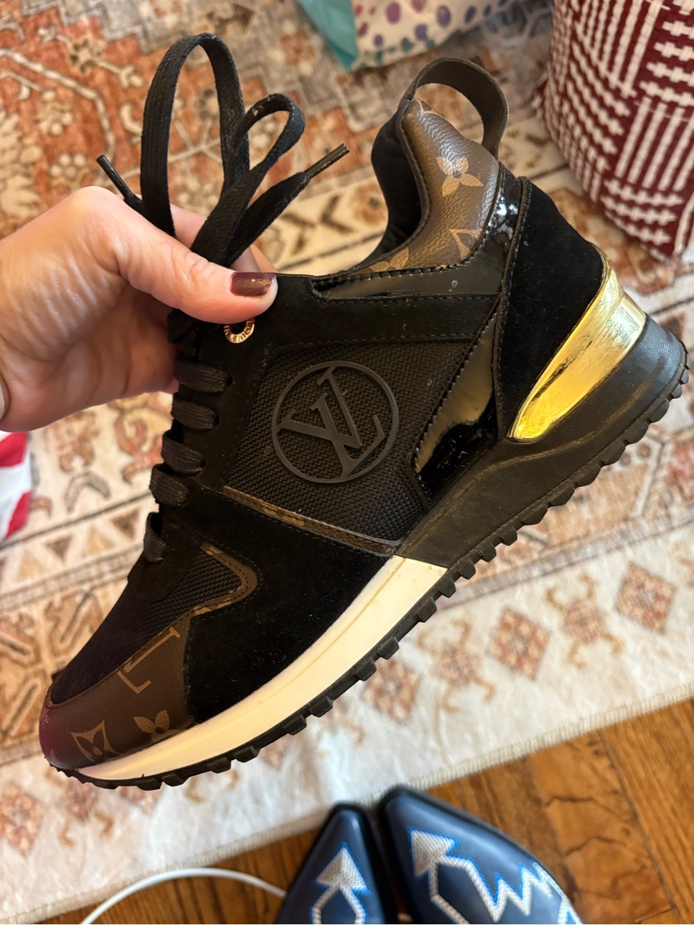 Louis Vuitton Black & Gold Monogram Runaway Sneaker, Like New Sz. 9